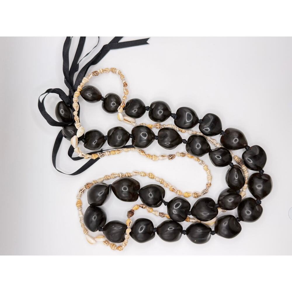 Kukui Nut Lei & Seashell Necklace (Set of 2)